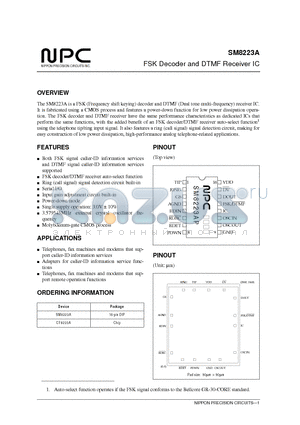 SM8223A datasheet - FSK Decoder and DTMF Receiver IC