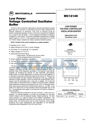 MC12149 datasheet - LOW POWER VOLTAGE CONTROLLED OSCILLATOR BUFFER