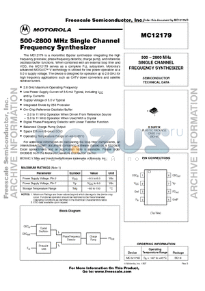 MC12179D datasheet - 500 - 2800 MHz Single Channel Frequency Synthesizer
