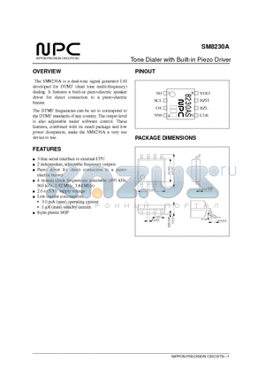 SM8230A datasheet - Tone Dialer with Built-in Piezo Driver