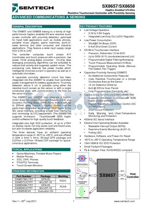 SX8658IWLTRT datasheet - Haptics Enabled 4/5-Wire Resistive Touchscreen Controller with Proximity Sensing
