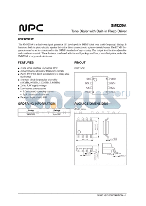 SM8230A datasheet - Tone Dialer with Built-in Piezo Driver