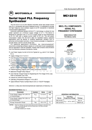 MC12210 datasheet - SERIAL INPUT PLL FREQUENCY SYNTHESIZER