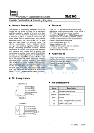 SM8303-ADJ datasheet - 150KHz, 3A PWM Buck Switching Regulator
