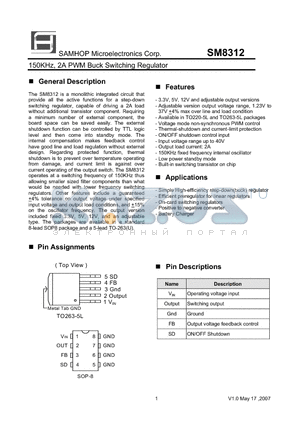 SM8312 datasheet - 150KHz, 2A PWM Buck Switching Regulator