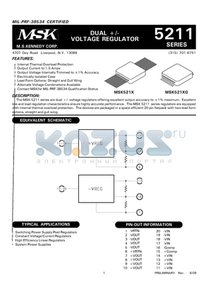 MSK521XEG datasheet - DUAL /- VOLTAGE REGULATOR