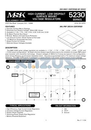 MSK5230-12E datasheet - HIGH CURRENT, LOW DROPOUT SURFACE MOUNT VOLTAGE REGULATORS