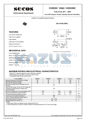 SM860C datasheet - 8.0 AMP Surface Mount Schottky Barrier Rectifiers