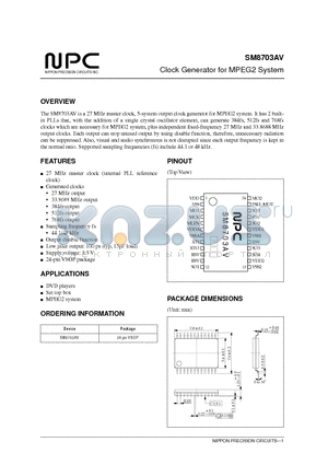 SM8703 datasheet - Clock Generator for MPEG2 System