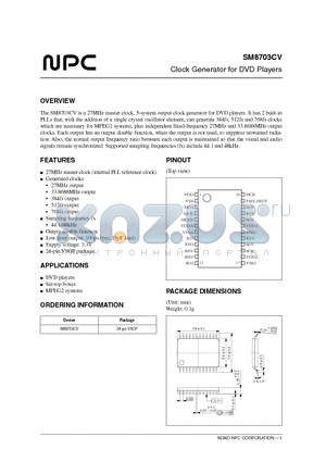 SM8703CV datasheet - Clock Generator for DVD Players