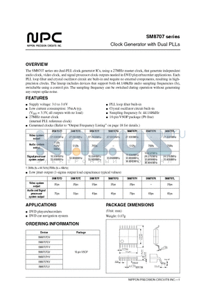 SM8707KV datasheet - Clock Generator with Dual PLLs