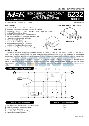 MSK5232-1.5ES datasheet - HIGH CURRENT, LOW DROPOUT SURFACE MOUNT VOLTAGE REGULATORS