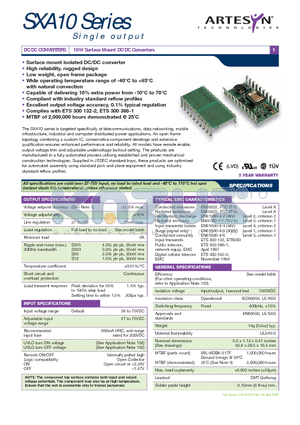 SXA10-48S05 datasheet - 10W Surface Mount DC/DC Converters