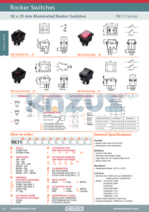 RK11D1Q2CTCLBCP datasheet - 32 x 25 mm illuminated Rocker Switches