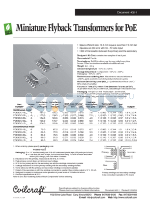 POE60C-18L datasheet - Miniature Flyback Transformers for PoE