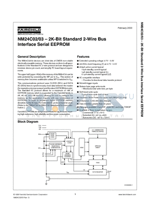 NM24C02 datasheet - 2K-Bit Standard 2-Wire Bus