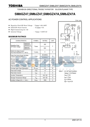 SM8JZ47 datasheet - AC POWER CONTROL APPLICATIONS