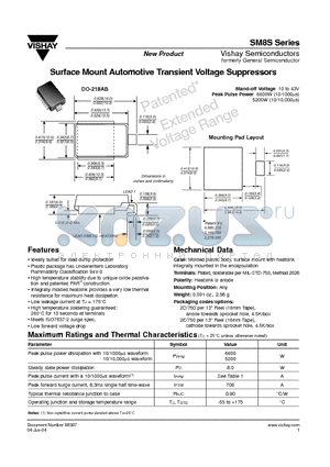 SM8S10 datasheet - Surface Mount Automotive Transient Voltage Suppressors