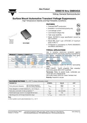 SM8S10 datasheet - Surface Mount Automotive Transient Voltage Suppressors