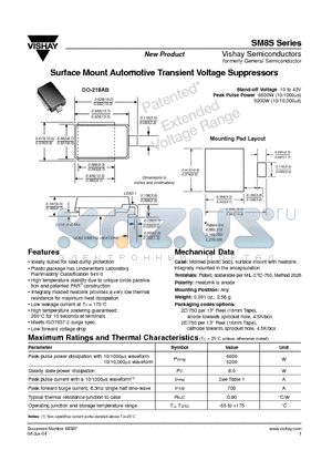 SM8S11 datasheet - Surface Mount Automotive Transient Voltage Suppressors