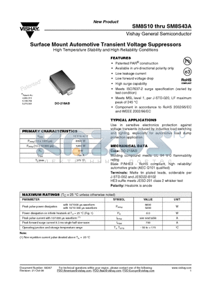 SM8S12 datasheet - Surface Mount Automotive Transient Voltage Suppressors