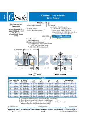 M85049-47-SN16 datasheet - Strain Reliefs