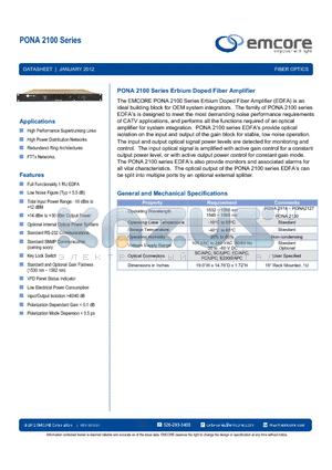 PONA2114-1-2DC-FC-01 datasheet - Erbium Doped Fiber Amplifier (EDFA)