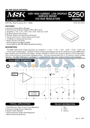 MSK5250-1.5E datasheet - VERY HIGH CURRENT, LOW DROPOUT SURFACE MOUNT VOLTAGE REGULATORS