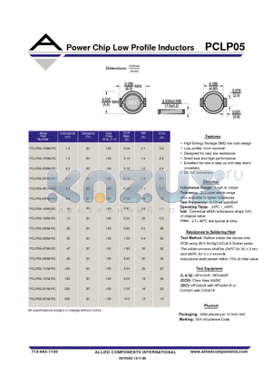 PCLP05-330M-RC datasheet - Power Chip Low Profile Inductors