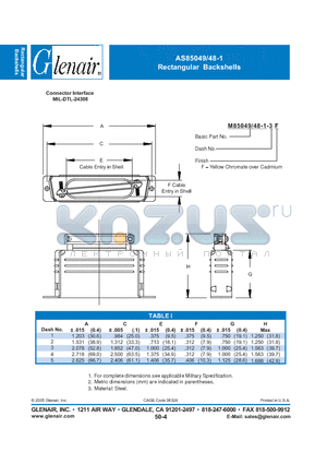 M85049-48-1-1F datasheet - Rectangular Backshells