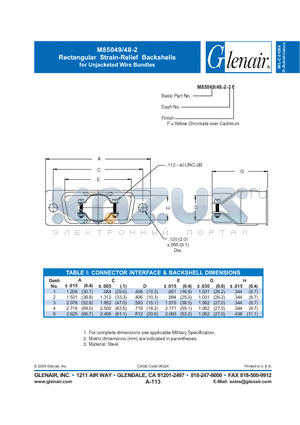 M85049-48-2-4F datasheet - Rectangular Backshells