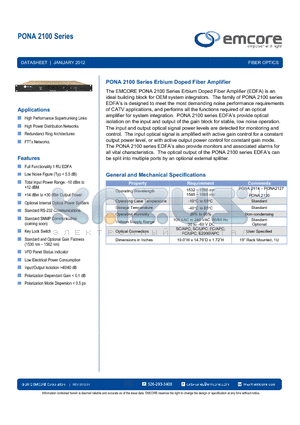 PONA2114-2-2DC-EC-02 datasheet - Erbium Doped Fiber Amplifier (EDFA)