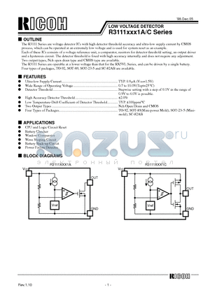 R3111H091A datasheet - LOW VOLTAGE DETECTOR