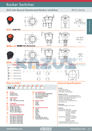 RK12S2HFNAA datasheet - 23 mm Round illuminated Rocker Switches