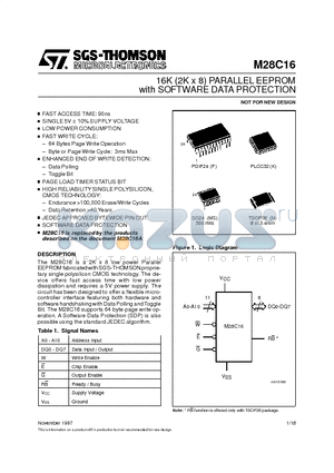 M28C16-120K6T datasheet - 16K 2K x 8 PARALLEL EEPROM with SOFTWARE DATA PROTECTION