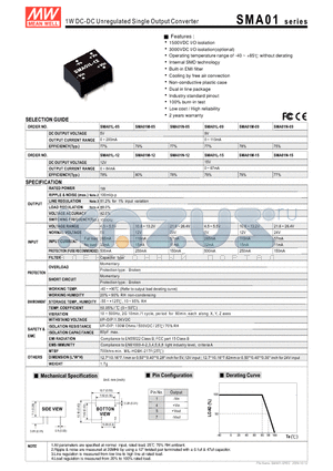 SMA01N-12 datasheet - 1W DC-DC Unregulated Single Output Converter