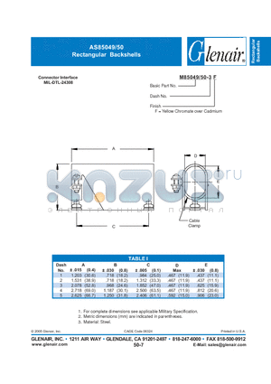 M85049-49-50-2F datasheet - Rectangular Backshells