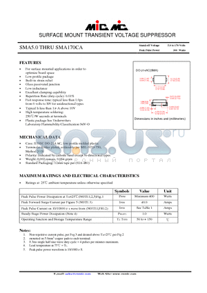 SMA11 datasheet - SURFACE MOUNT TRANSIENT VOLTAGE SUPPRESSOR