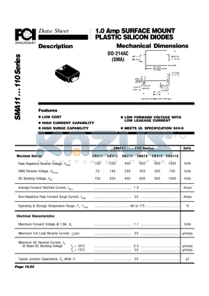 SMA110 datasheet - 1.0 Amp SURFACE MOUNT PLASTIC SILICON DIODES