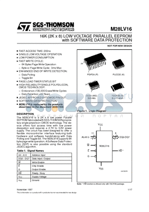 M28C16-200K6T datasheet - 16K (2K x 8) LOW VOLTAGE PARALLEL EEPROM with SOFTWARE DATA PROTECTION