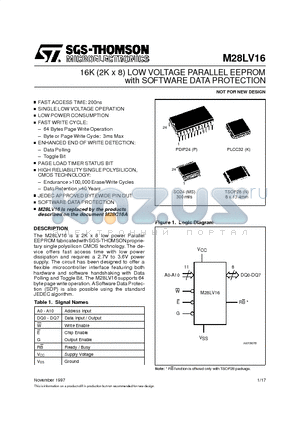 M28C16-200MS6T datasheet - 16K (2K x 8) LOW VOLTAGE PARALLEL EEPROM with SOFTWARE DATA PROTECTION