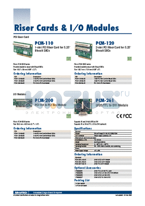 PCM-120 datasheet - Riser Cards & I/O Modules