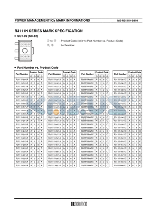 R3111H181C datasheet - POWER MANAGEMENT ICs MARK INFORMATIONS R3111H SERIES MARK SPECIFICATION