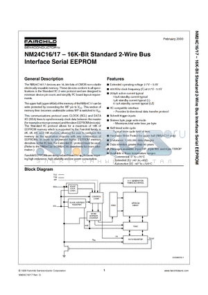 NM24C16 datasheet - 16K-Bit Standard 2-Wire Bus Interface Serial EEPROM