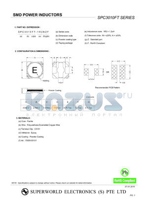 SPC3010FT-4R7MZF datasheet - SMD POWER INDUCTORS