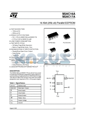 M28C17-15BS6 datasheet - 16 Kbit 2Kb x8 Parallel EEPROM