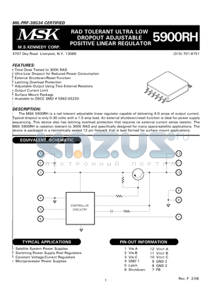 MSK5900ERH datasheet - RAD TOLERANT ULTRA LOW DROPOUT ADJUSTABLE POSITIVE LINEAR REGULATOR