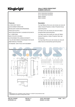 SA18-11EWA datasheet - 45mm (1.8inch) SINGLE DIGIT NUMERIC DISPLAYS