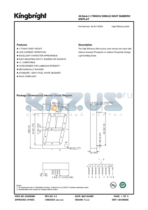 SA18-11EWA_07 datasheet - 44.5mm (1.75INCH) SINGLE DIGIT NUMERIC DISPLAY