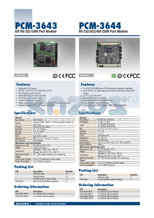 PCM-3644-04A1E datasheet - 4/8 RS-232 COM Port Module RS-232/422/485 COM Port Module